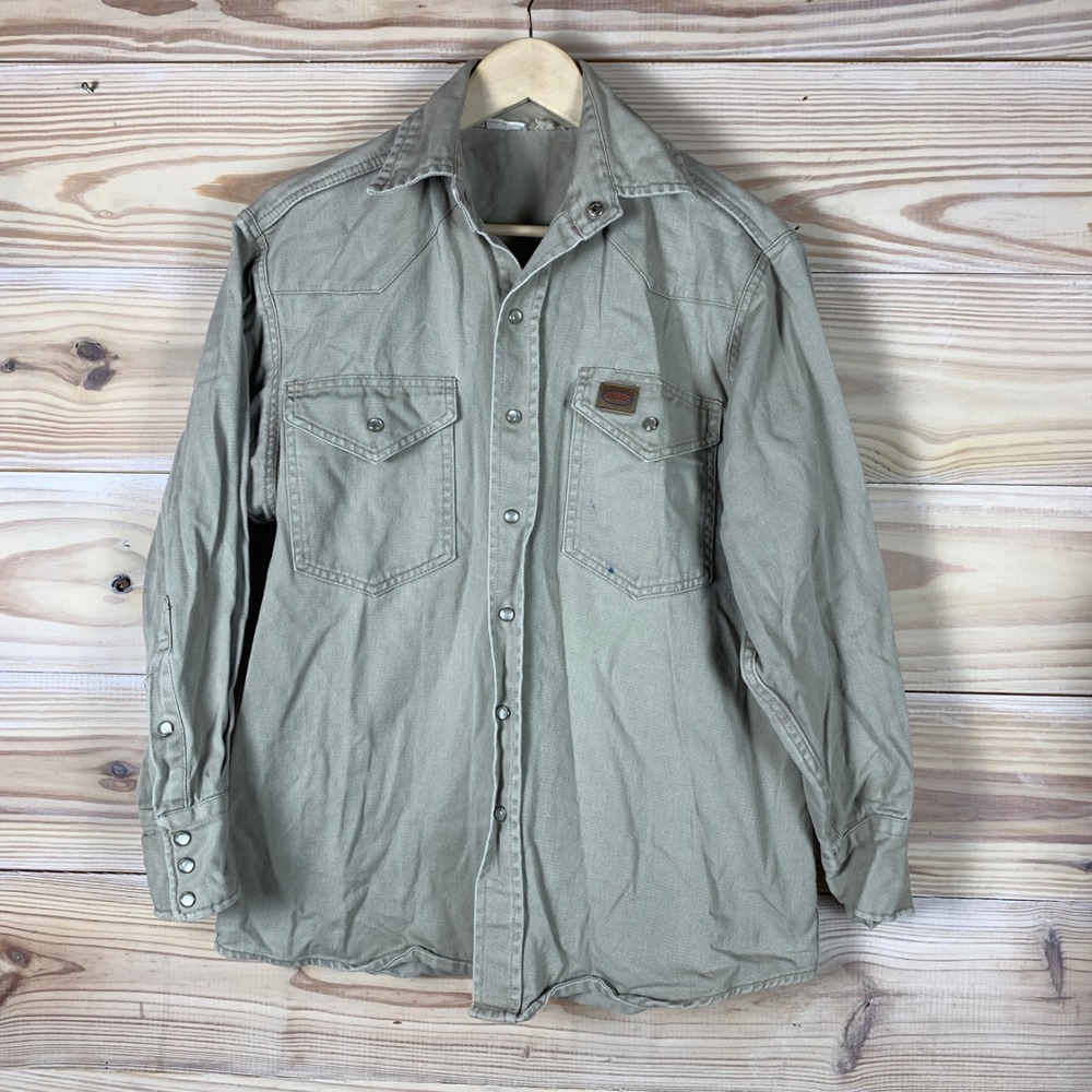 Rasco Work Shirt Mens L Tan Western Pearl Snap Cotton Twill‎
